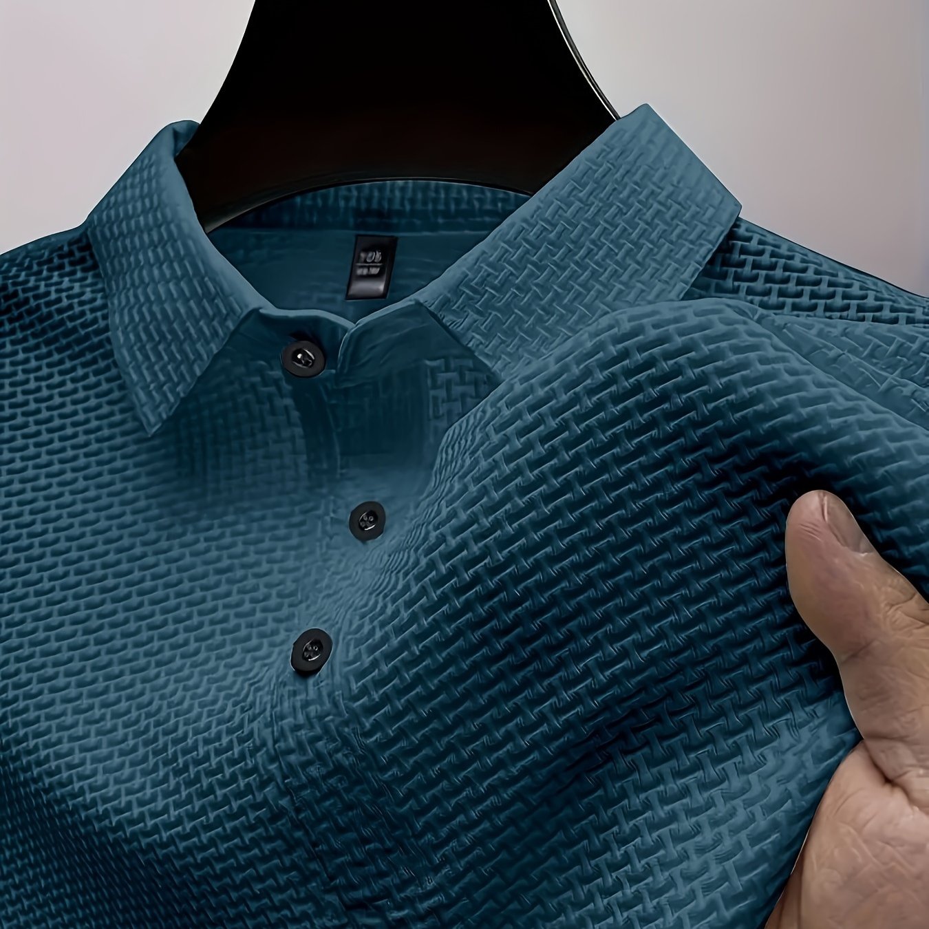 Men's Jacquard Short Sleeve Casual Shirt 2024 Solid Color Medium Stretch Lapel Style