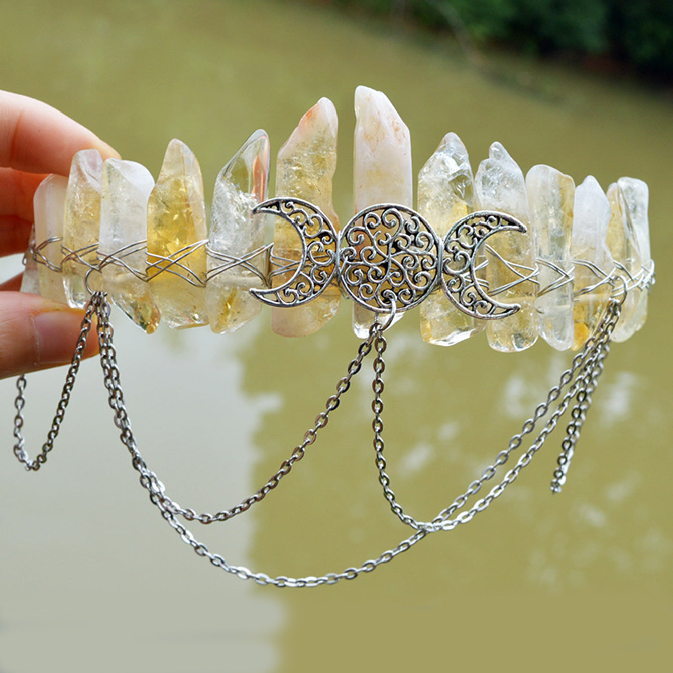 Crystal Quartz Crown Headband for Boho Weddings Festivals and Photoshoots