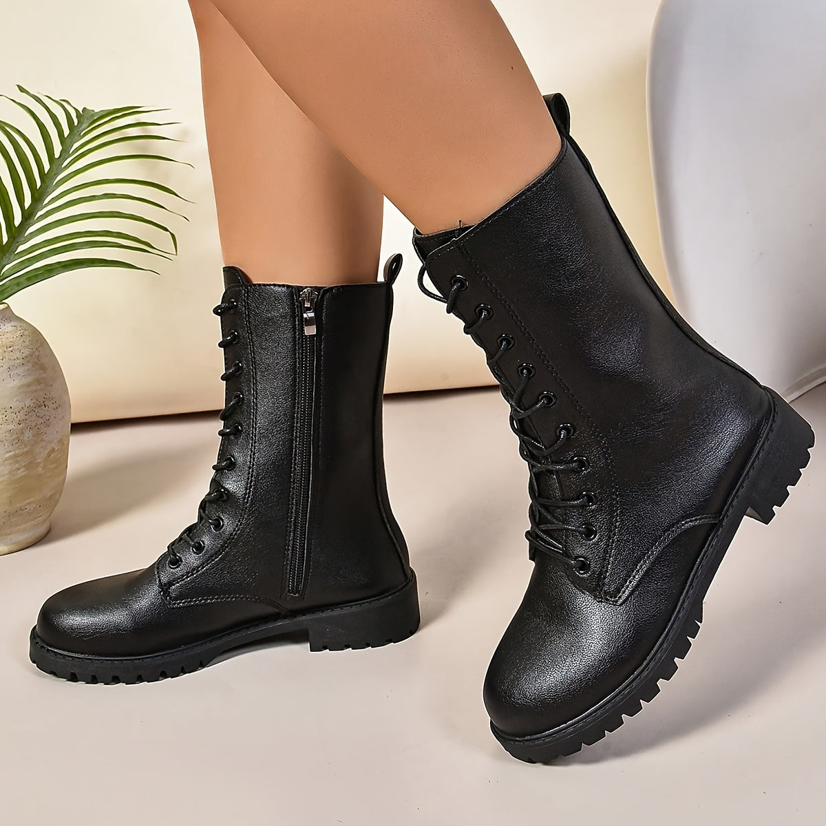 Women's Ankle Boots Casual Solid Color Slip-On Shoes