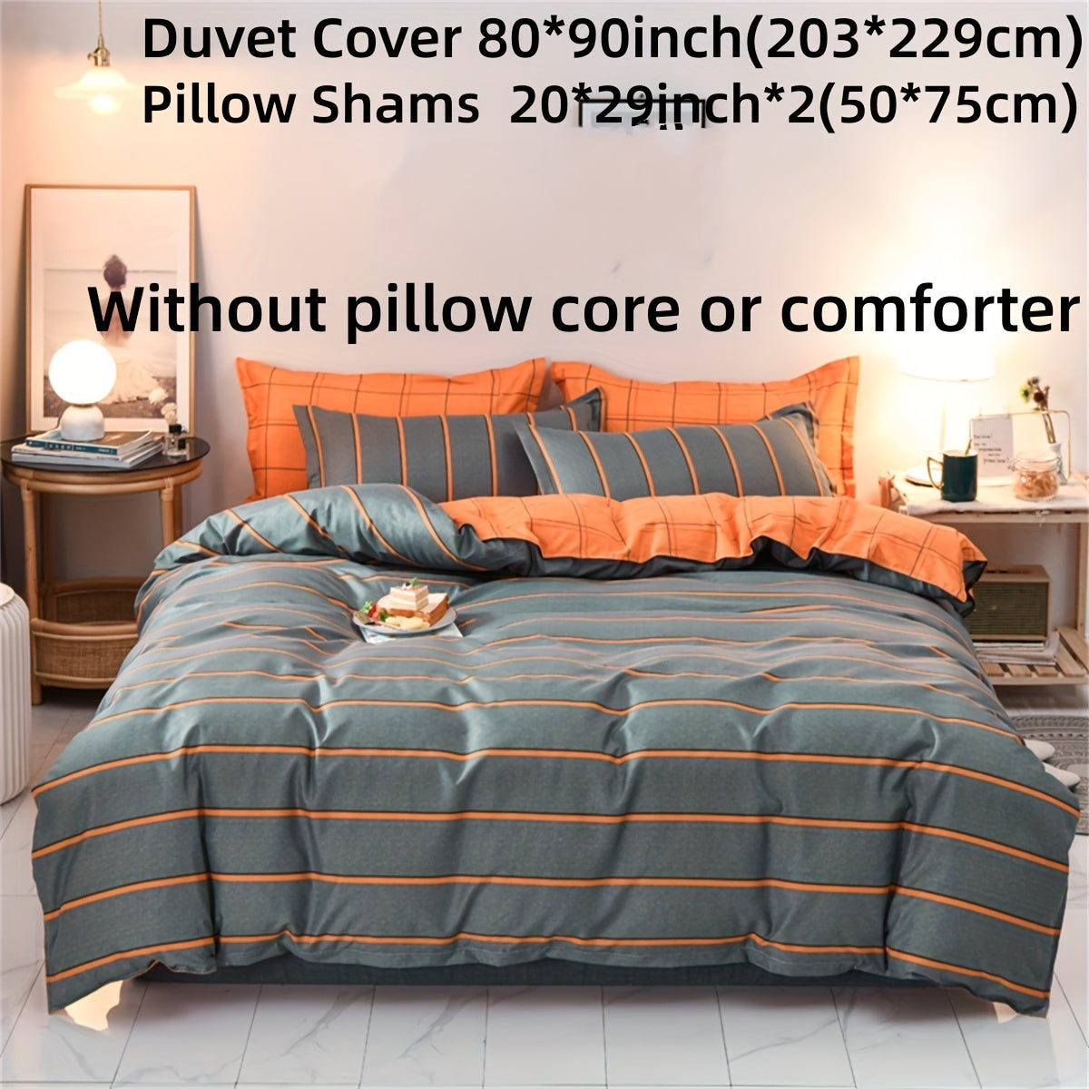 Polyester Duvet Cover Set with Striped Print Bedding Includes Soft Pillowcases for Bedroom or Guest Room