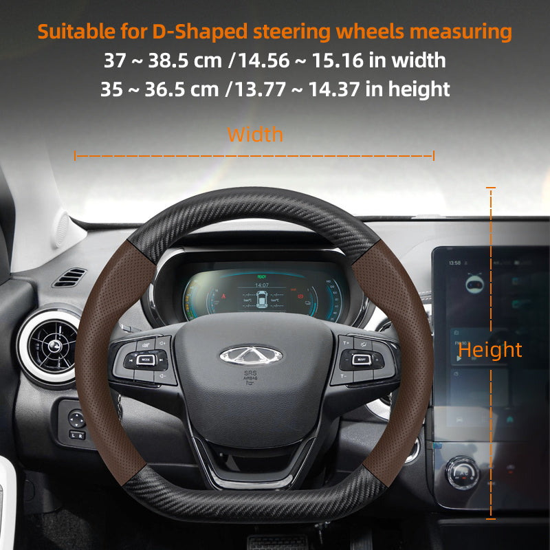 Leather Steering Wheel Cover Carbon Fiber Textured Breathable Black Burgundy Mocha Orange