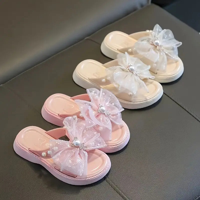 Girls Summer Floral Sandals with Bow, PVC Upper, Adjustable Strap, Infants to 14