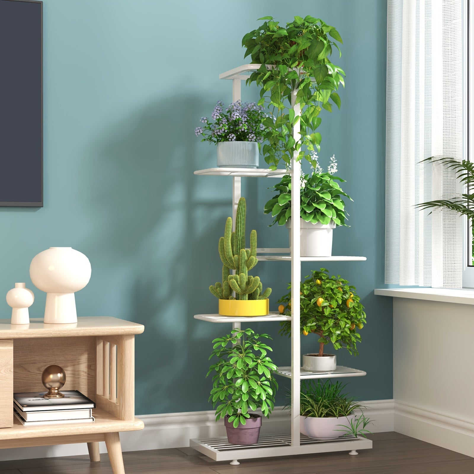 Multi-Tier Metal Flower Stand for Plants and Books for Living Room Balcony Garden