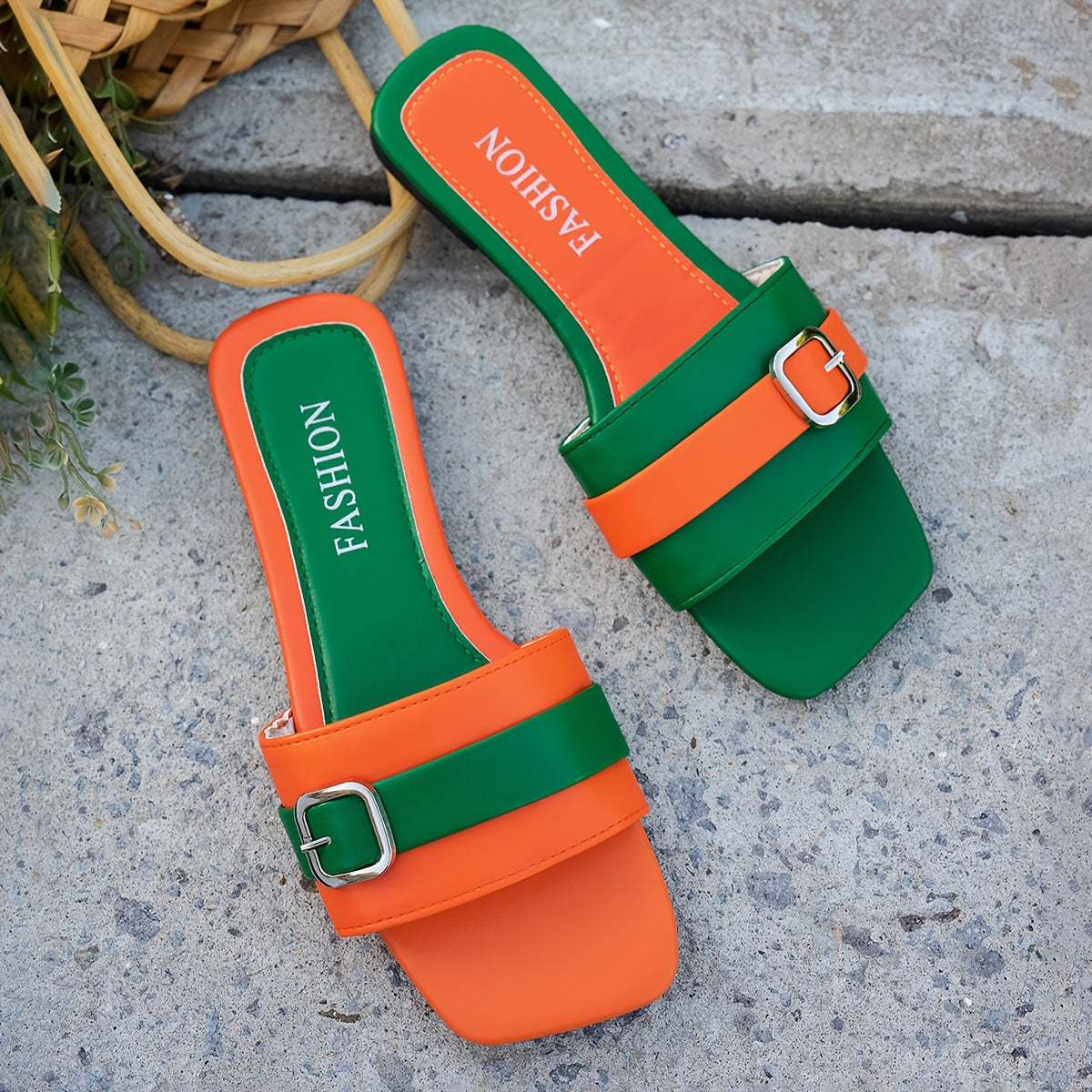 Women’s Solid Color Slip-On Flat Sandals Casual Vacation Rubber Soles