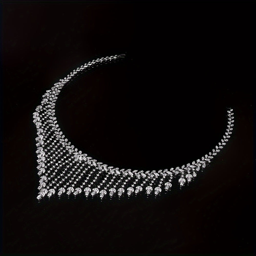 Jewelry Set 4-Piece Cubic Zirconia Necklace Earrings Bracelet Ring Women Wedding Bridal Party