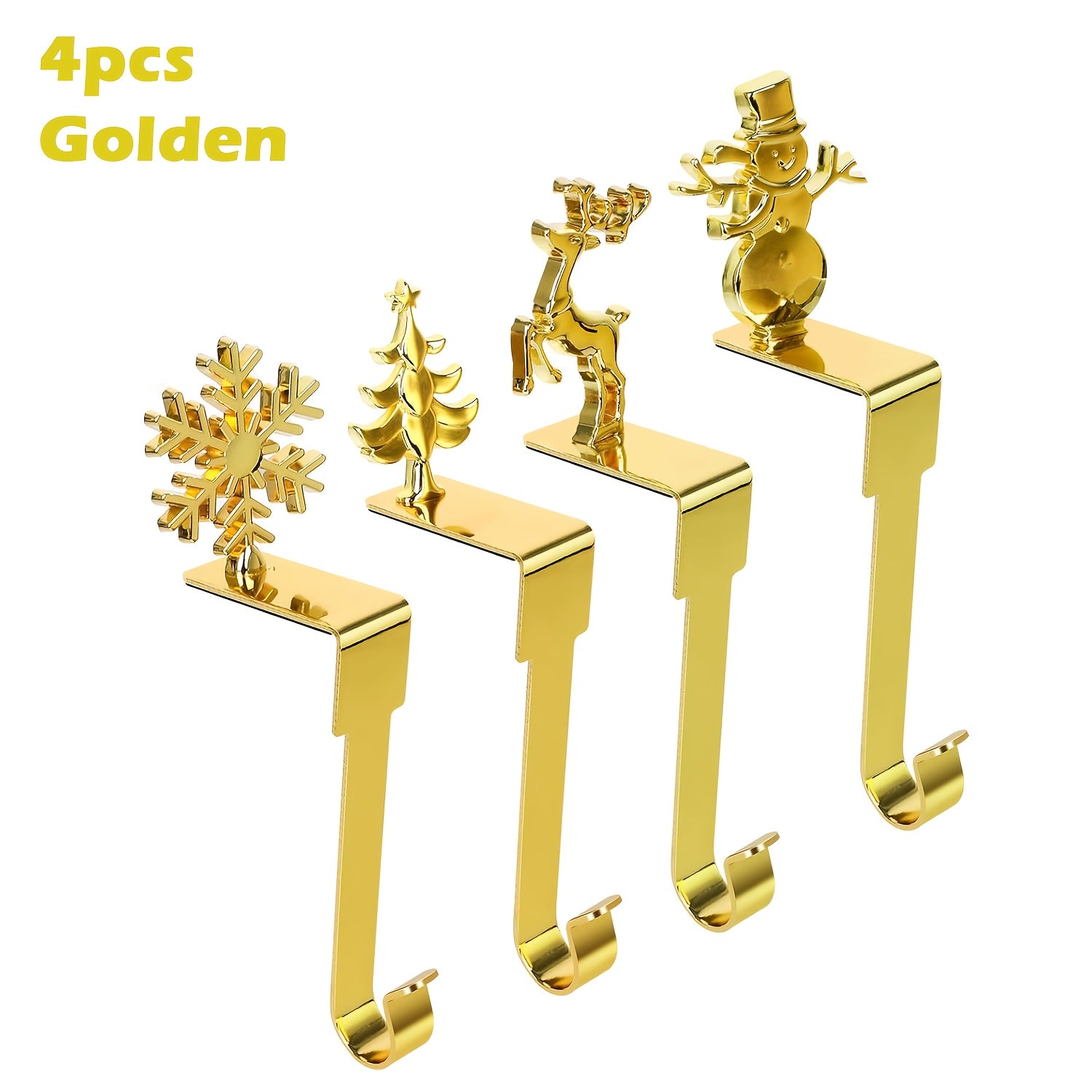 Set of 4 Metal Christmas Stocking Holders with Snowman Reindeer Tree Designs