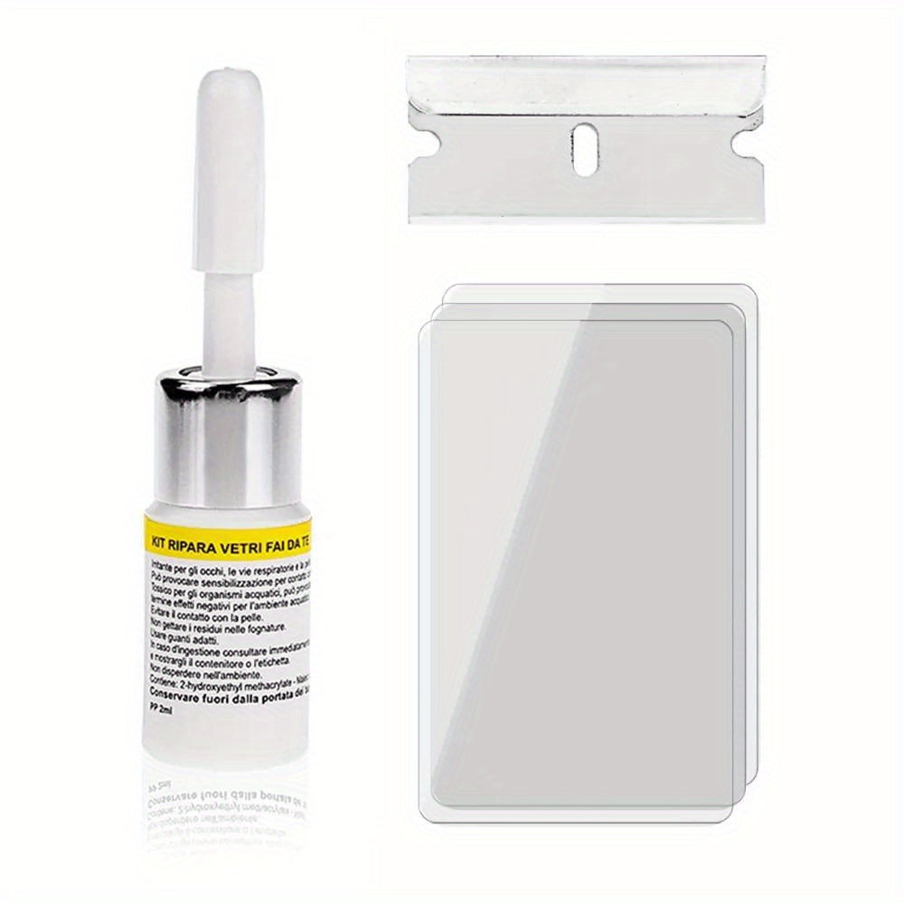 Car Glass Repair Kit for Cracks and Chips with Curing Glue and Accessories