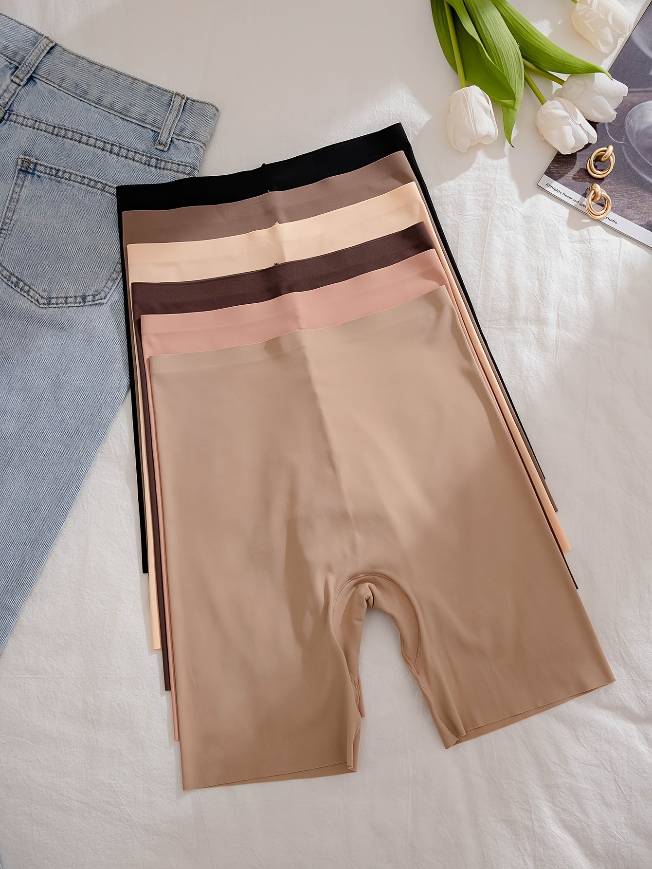 6-Pack Women’s High-Waisted Flat-Leg Shapewear Pants with Anti-Slip and Butt-Lifting