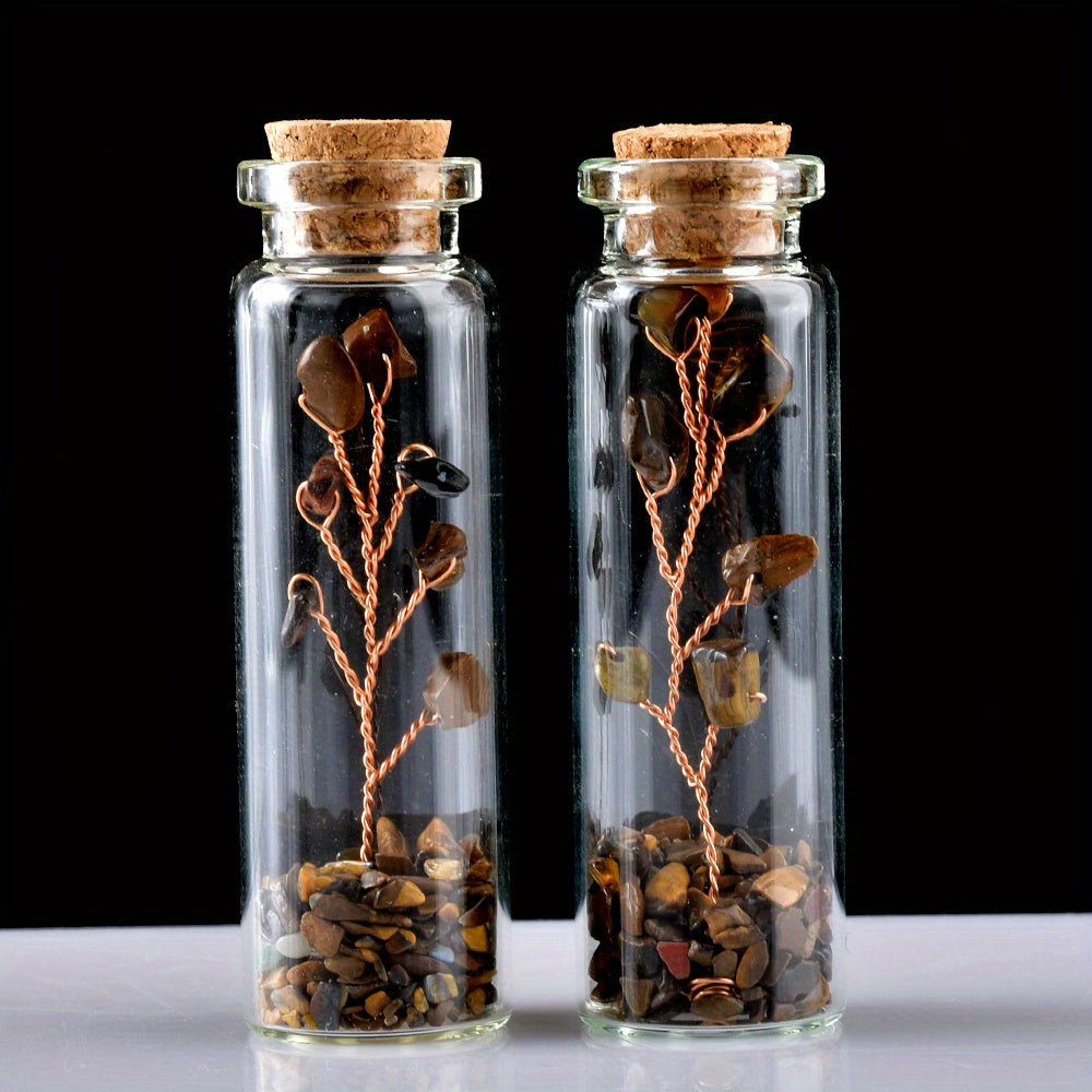 Botella de deseos de cristal con cristales naturales y árbol de la suerte para meditación y decoración