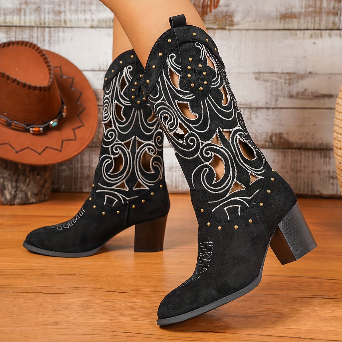 Women's Leather Western Cowboy High Heel Boots - Stylish and Versatile