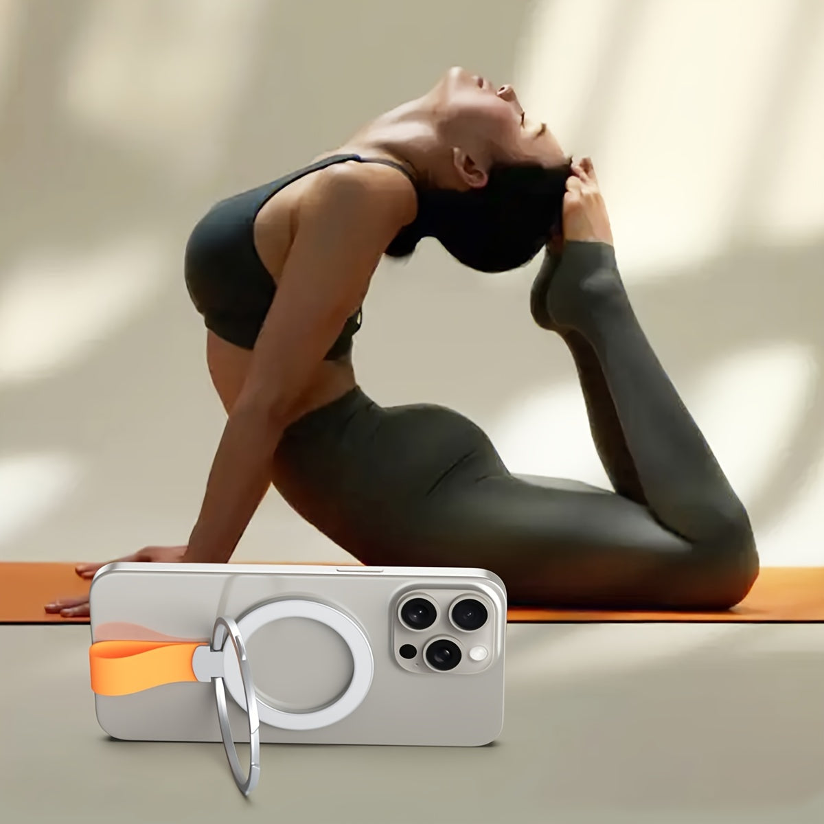 Magnetic Silicone Rubber Phone Holder with 360° Rotating Folding Ring for Car and Desktop