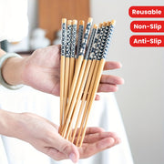 Set of 5 Reusable Bamboo Chopsticks Multicolor Non-Slip Lightweight Dishwasher Safe