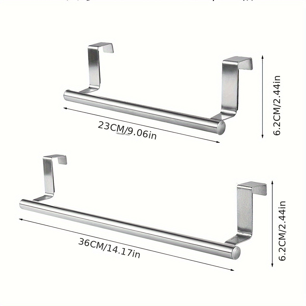 Stainless Steel Over-the-Door Towel Rack Bathroom Kitchen 23cm 36cm