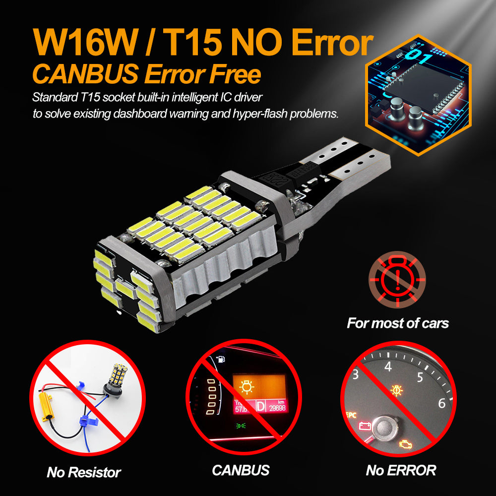 2Pcs T15 W16W 921 912 Car LED Turn Signal Bulb White 12V Backup Parking