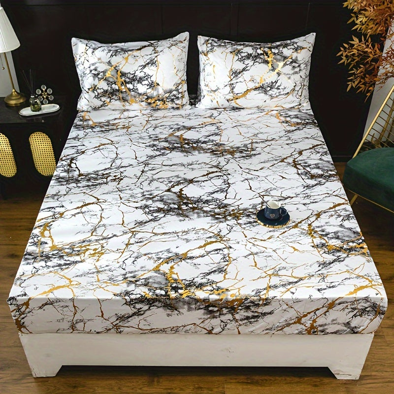 3-Piece Bedding Set with Gold Foil Textured Design Breathable Polyester for Bedroom or Guest Room