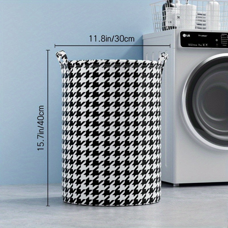 Foldable Laundry Hamper in Houndstooth Pattern Non-Woven Fabric for Clothes and Toys