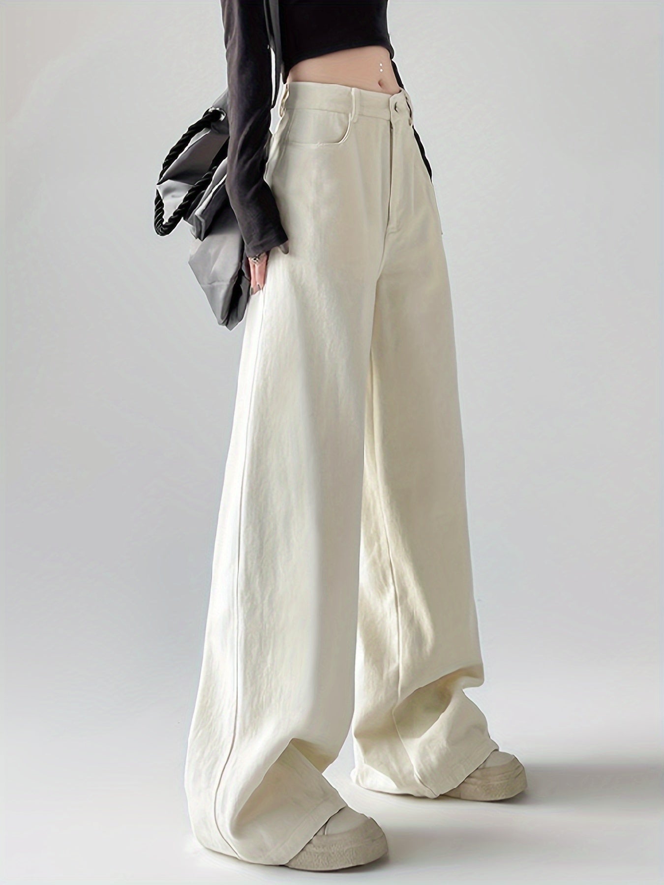 Women's Straight Leg Jeans with Multiple Pockets Denim Long Washed Non-Stretch