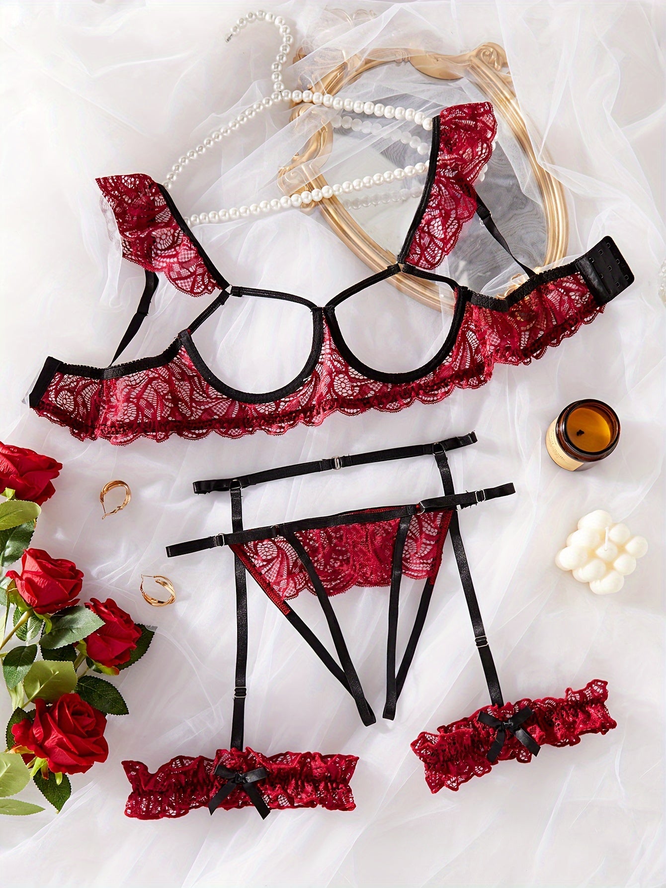 Women's Lace Satin Lingerie Set for Romantic Occasions