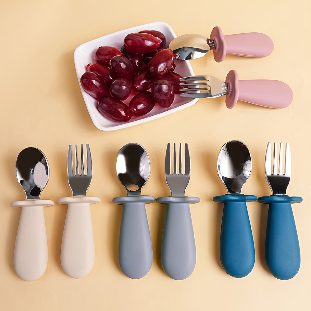 Kids Mealtime Set BPA-Free Silicone Spoon Fork Stainless Steel Personalizable Gift