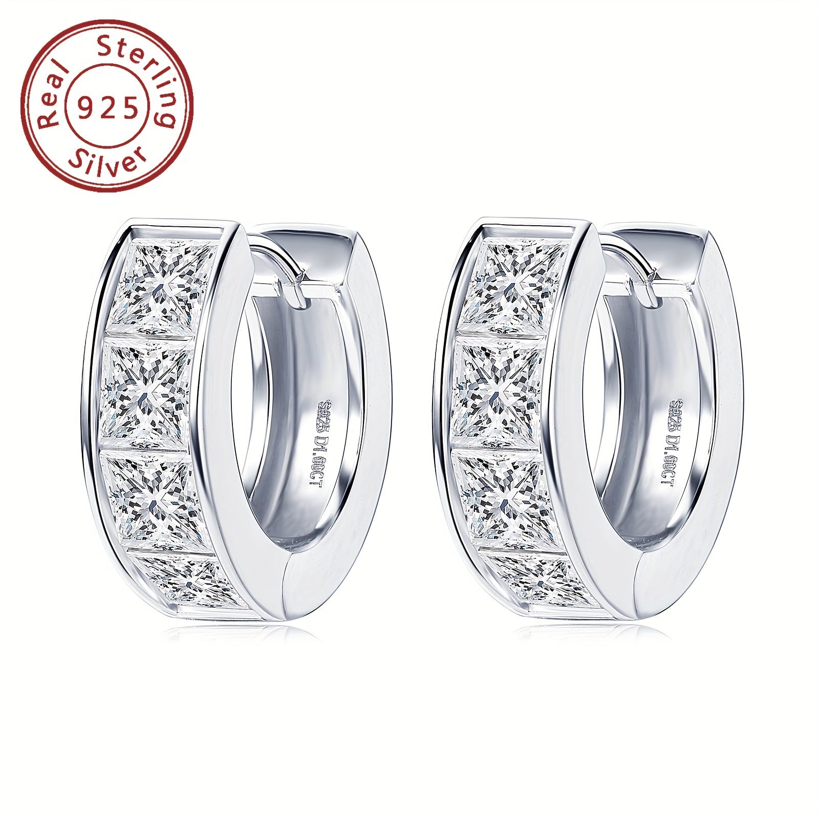 Elegant Silver Earrings with Moissanite Square Cut Irregular Design for Women