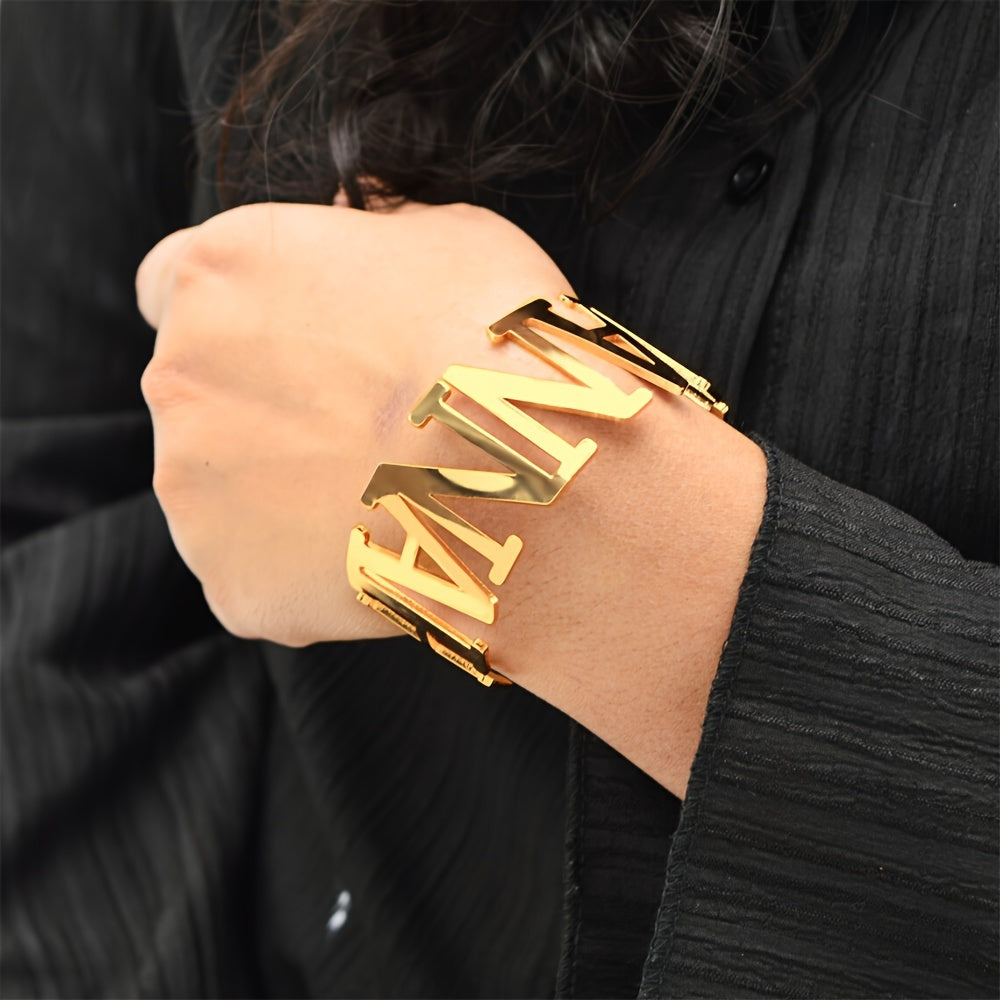 Ayollar yoki erkaklar uchun sozlanadigan zanglamaydigan po'latdan yasalgan nomli yozilgan bilaguzuk