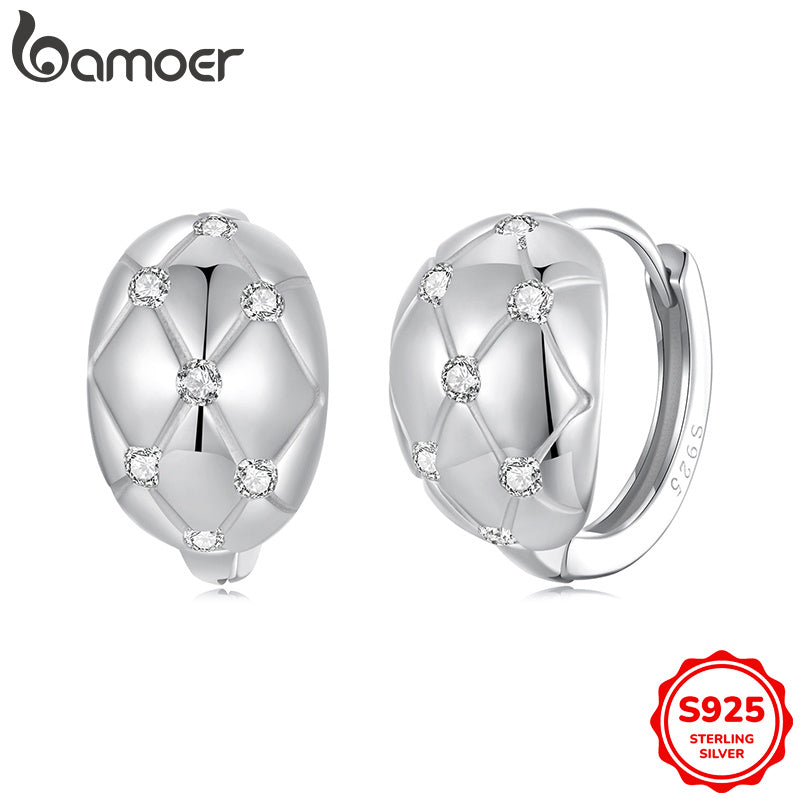 Women's Hoop Earrings Sterling Silver Cubic Zirconia Minimalist Rhombus Pattern Lightweight for Festivals and Celebrations