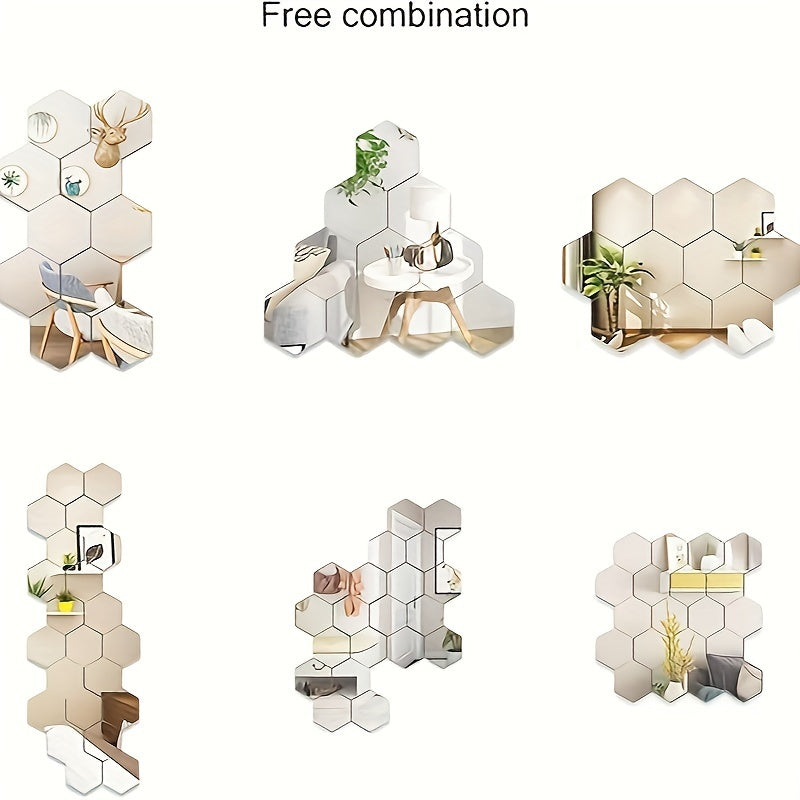 Hexagonal Mirror Wall Stickers Self-Adhesive Acrylic Tiles for Living Room Bedroom Decor