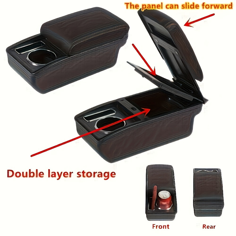 Car Interior Armrest Storage Box ABS Black with Cup Holder Phone Slot