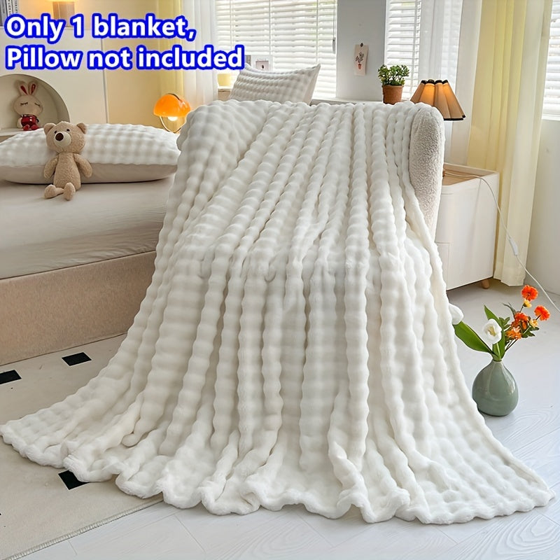 All-Season White Polyester Knitted Blanket for Bed Sofa Travel Camping