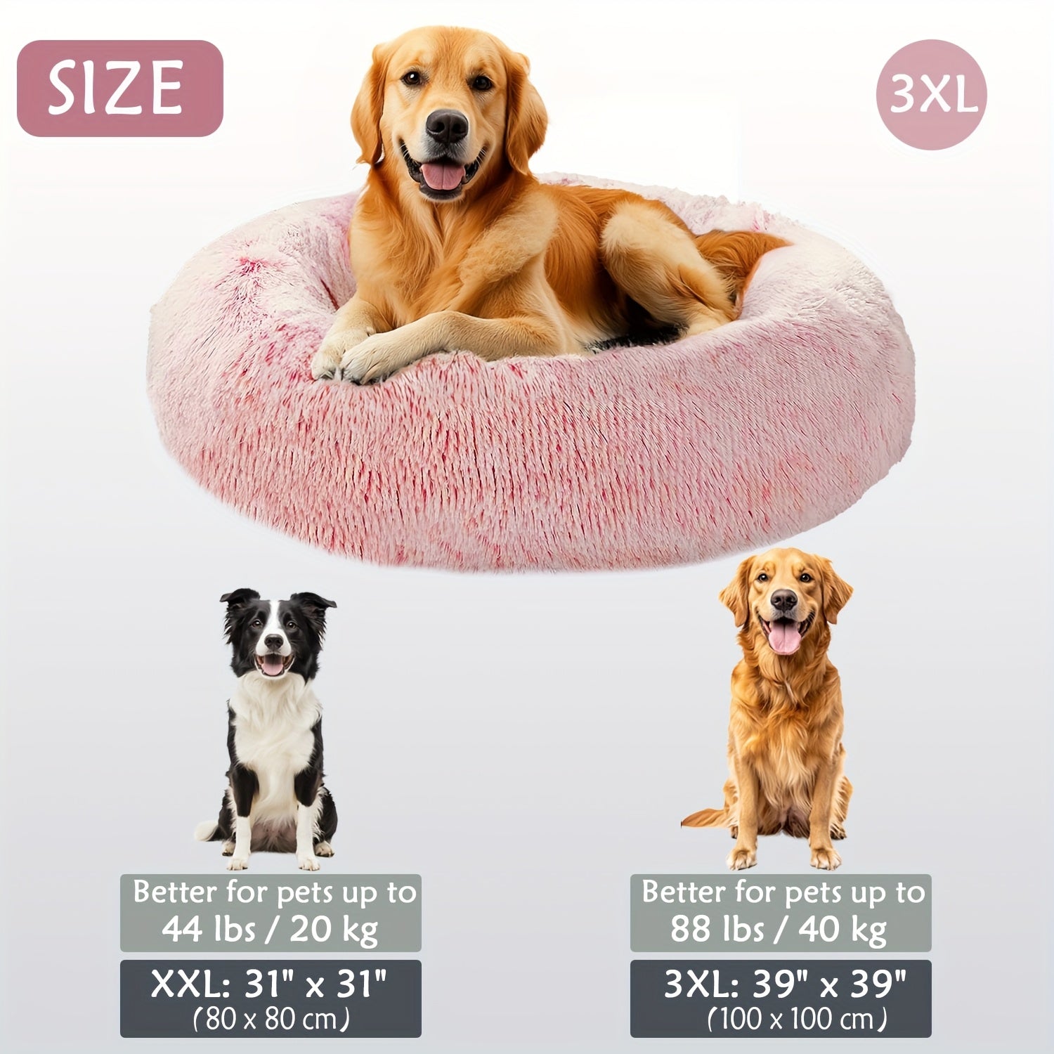 Round Dog Bed for Winter Indoor Use Polyester Non-Skid Bottom Small to Large Dogs