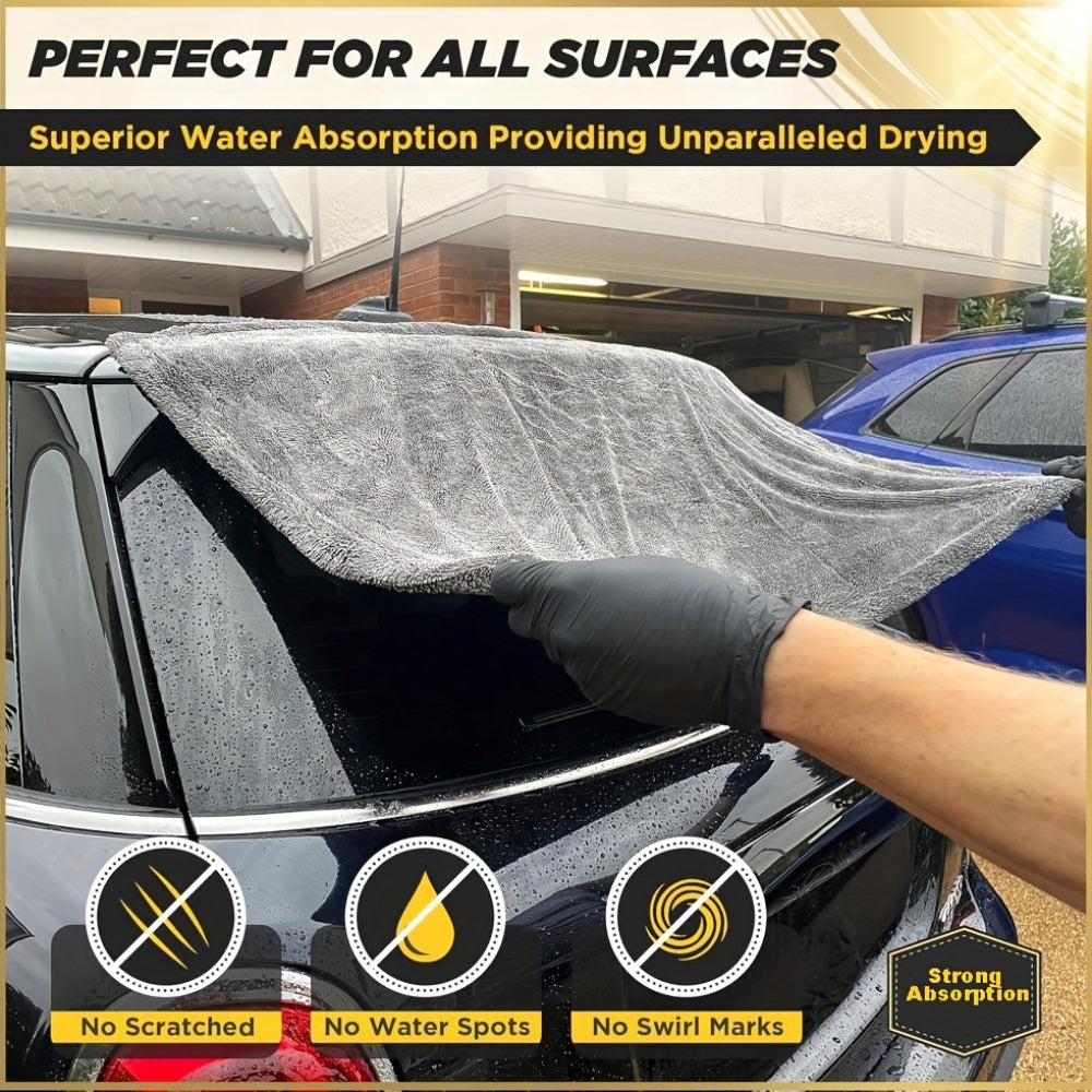Микрофибровое полотенце для сушки автомобиля 1400 ГСМ двухстороннее без полос, впитывающее