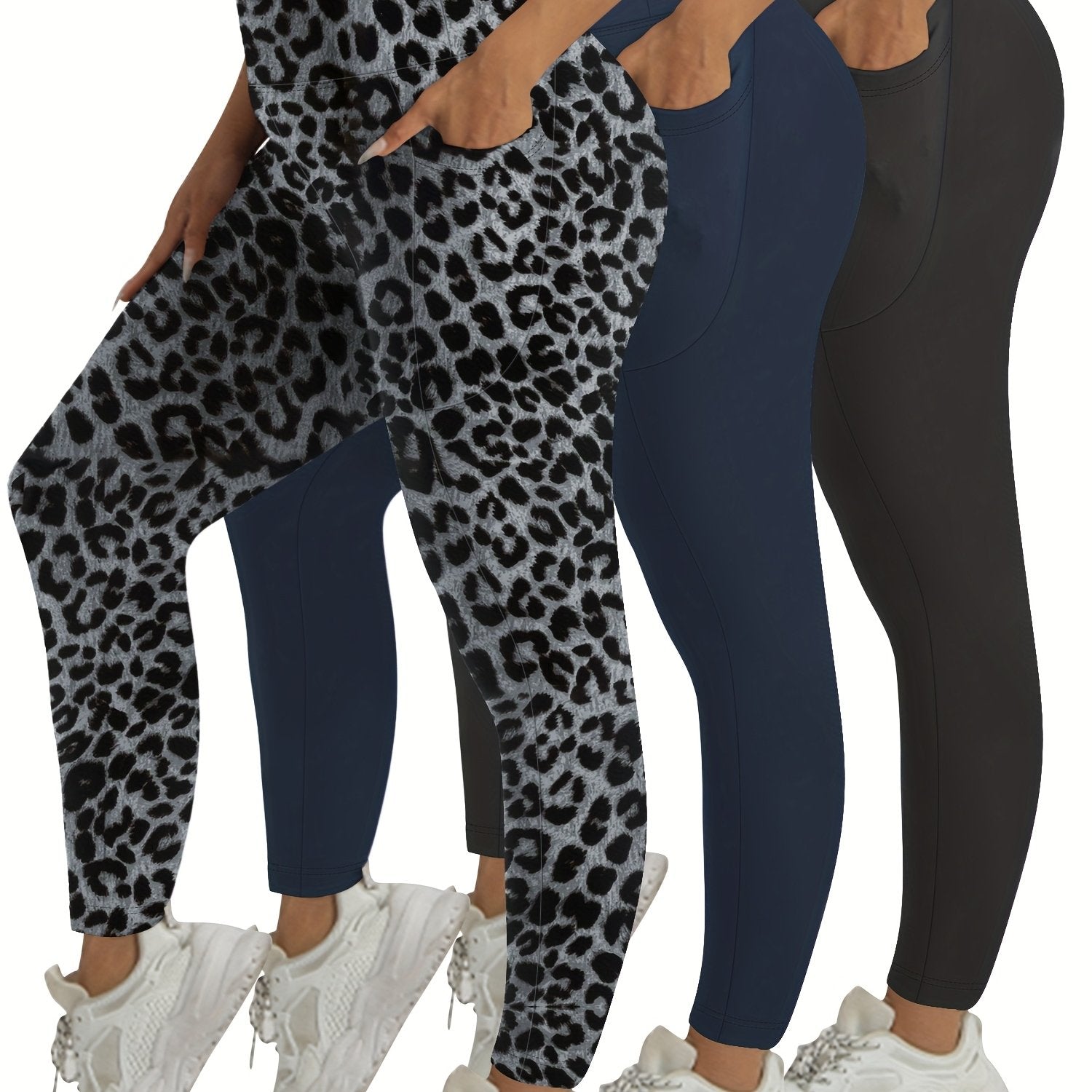 Women's Plus Size Tummy Control Workout Leggings with Pockets High Waist