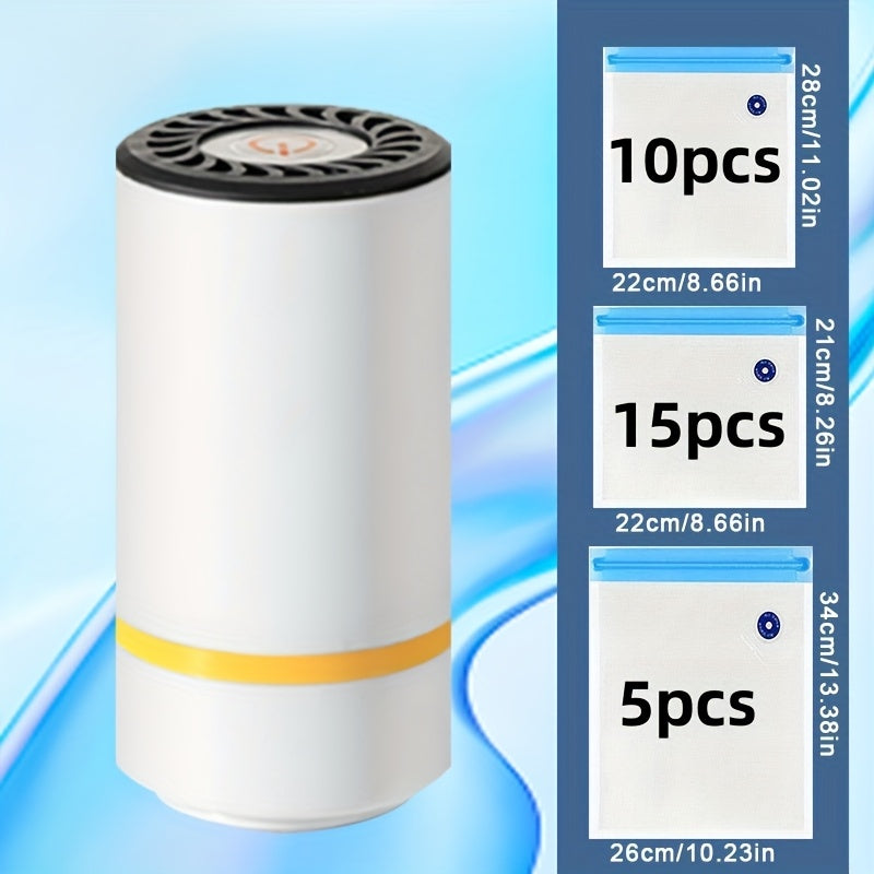 3-in-1 Rechargeable Vacuum Sealer Kit with Multi-Size Storage Bags for Food Preservation
