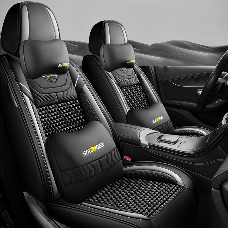 Car Seat Covers Polyester All-Season Full Surround Black Red Accents