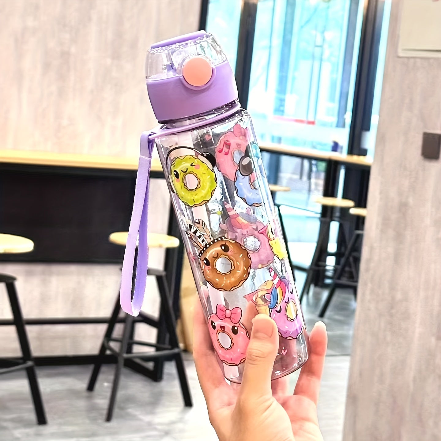 Cute Donut Design Water Bottle 700ml BPA-Free High-Temp Resistant Portable Leak-Proof Outdoor Use