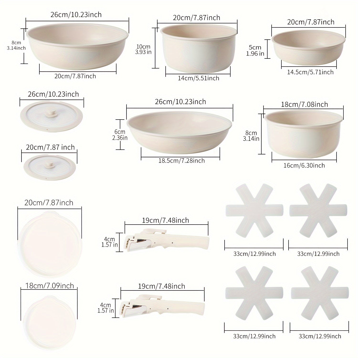 15-Piece Stackable Non-Stick Cookware Set with Removable Handles for Induction