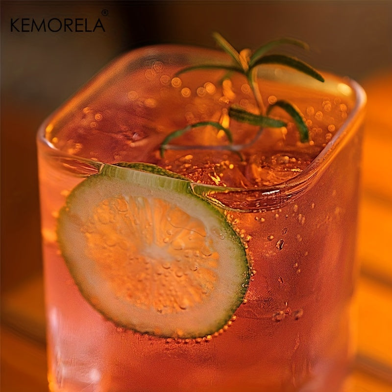 Set of 4 Square 13oz Glass Drinking Glasses for Water Juice Beer Cocktails