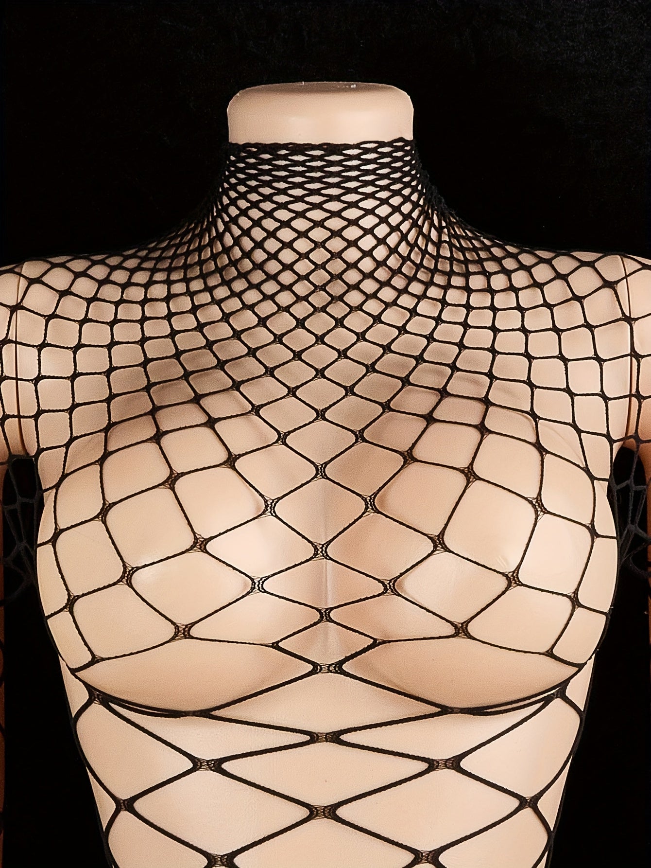 Women's Mesh Fishnet Bodysuit with Hollow-Out Design and Non-Transparent Polyamide Elastane