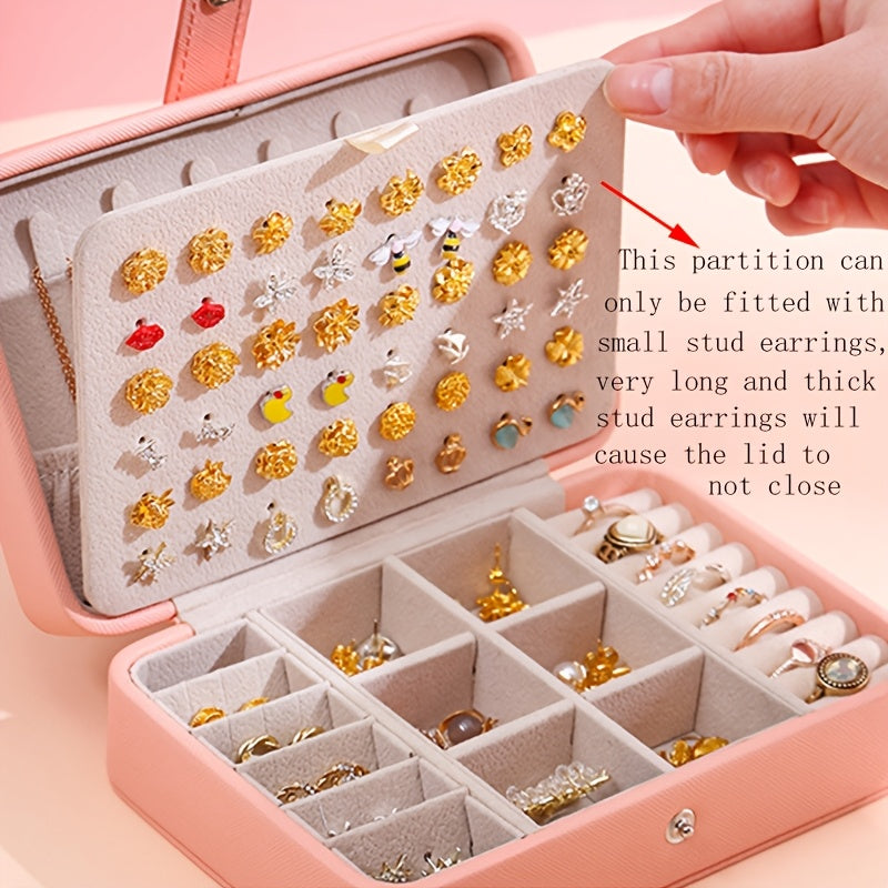 Elegant PU Leather Jewelry Box with Earring Trays and Ring Holders