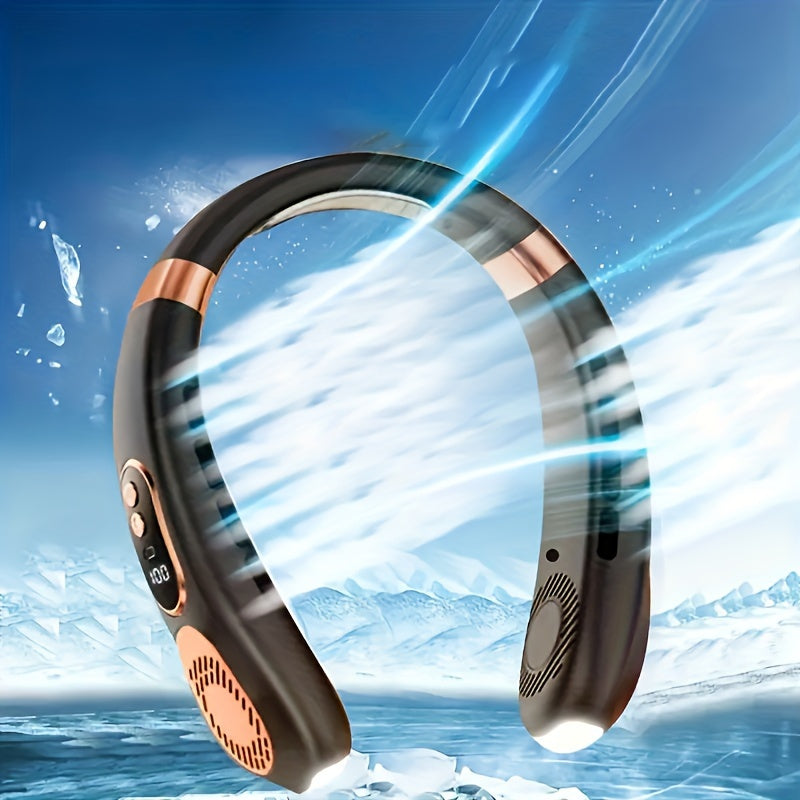 Neck-Mounted USB Fan with LED Lights, Bladeless Design, 5-Speed Cooling