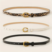 Set of 3 Leopard and Letter Print Women's Belts with U-Shaped Alloy Buckle