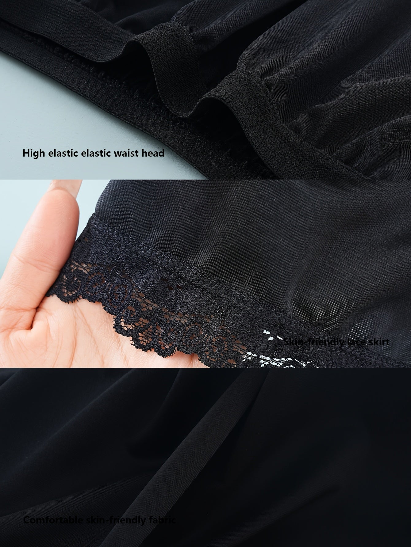 Plus Size Thickened Safety Anti-Slip Skirt with Lace Patchwork Underlay