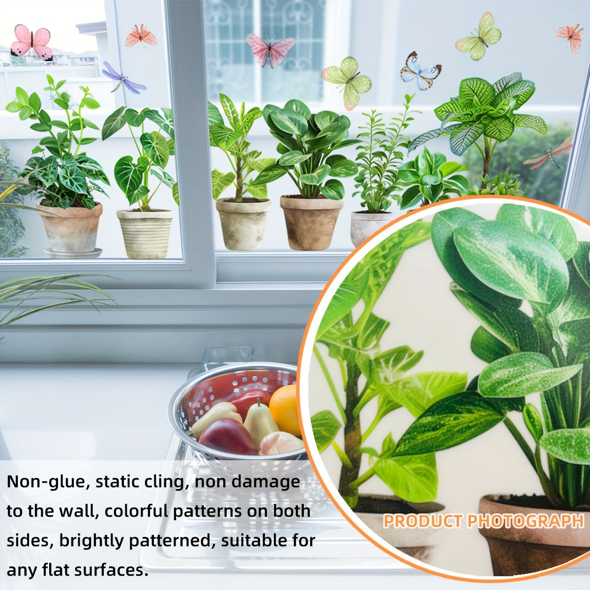 Plant Themed Static Cling Window Decal 15x40cm Reusable PVC Decor
