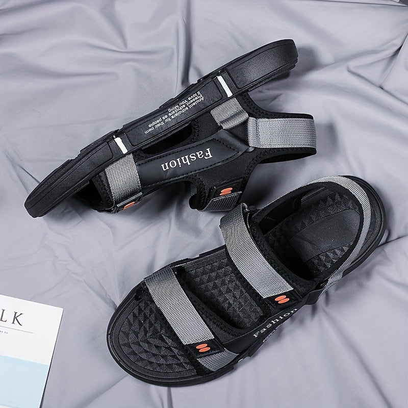 Men's Non-Slip Summer Sandals Fabric Beach Shoes with Hook-and-Loop Fastener Rubber Sole Black and Orange