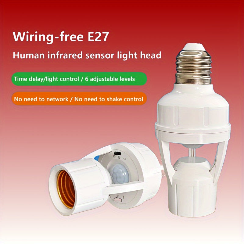 360° PIR Motion Sensor Light Socket E27 Base AC Hardwired 85-265V Adjustable Delay