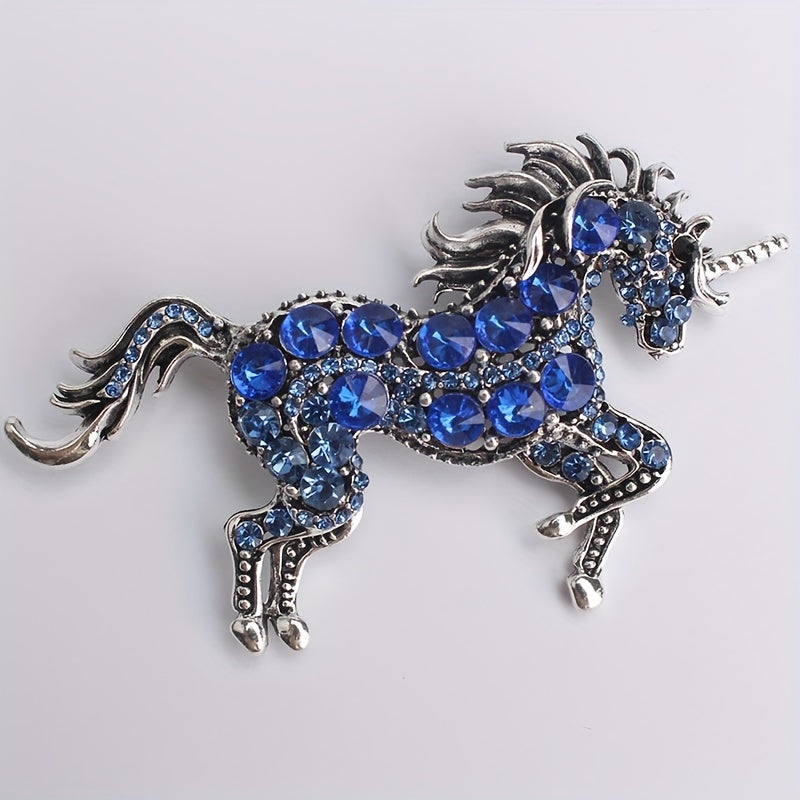 Crystal Horse Brooch with Rhinestones Punk Edge Animal Pin for Sweaters Dresses and Scarves