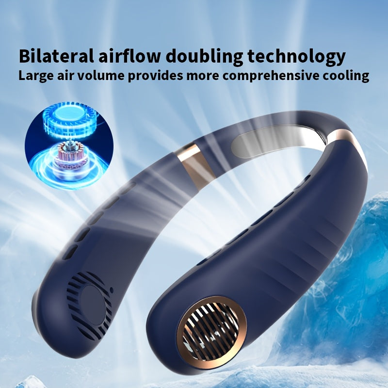 Portable USB Rechargeable Neck Fan with Silent Leafless Design, 5-Speed Adjustment for Outdoor Cooling