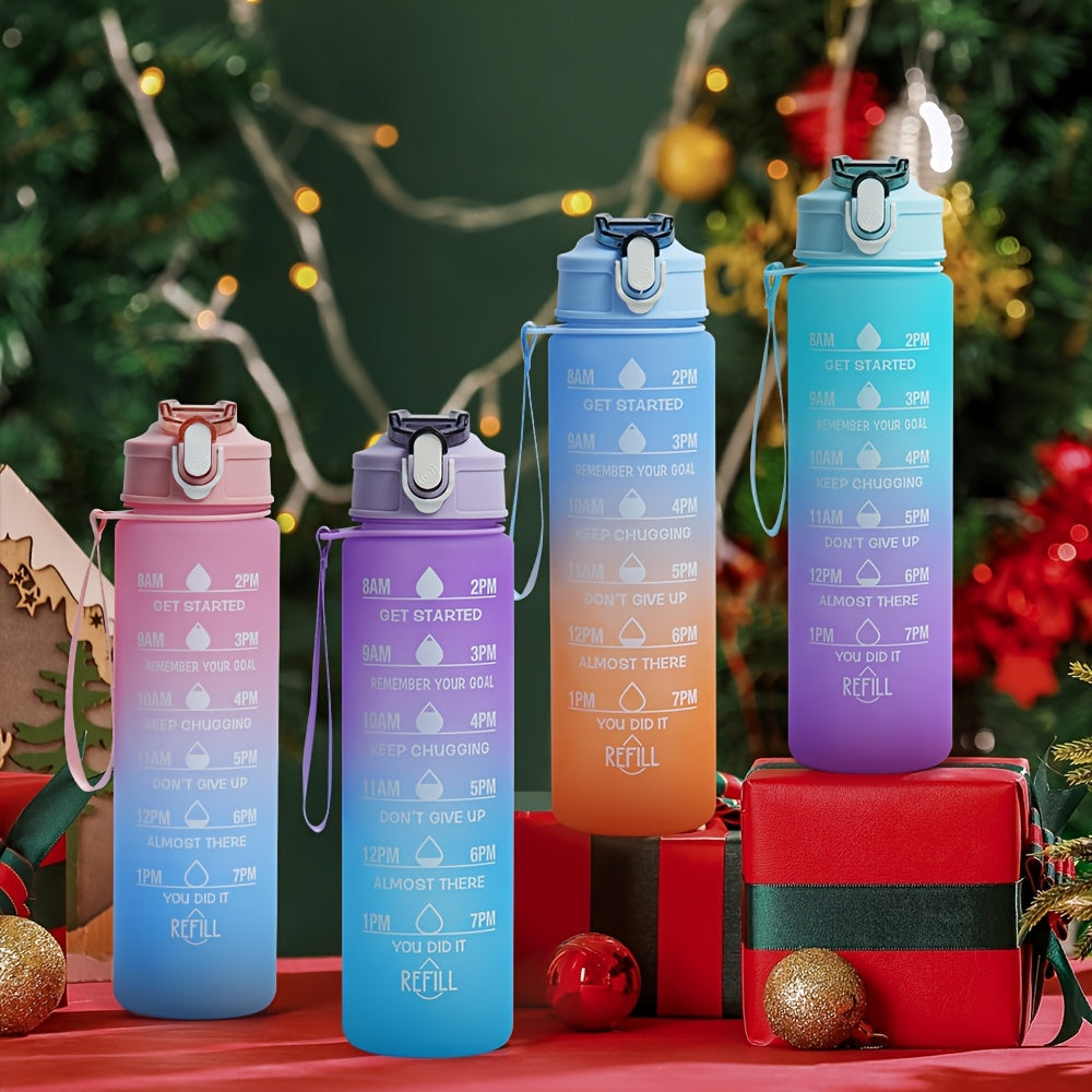 BPA-Free Water Bottle with Straw and Time Marker for Fitness and Sports