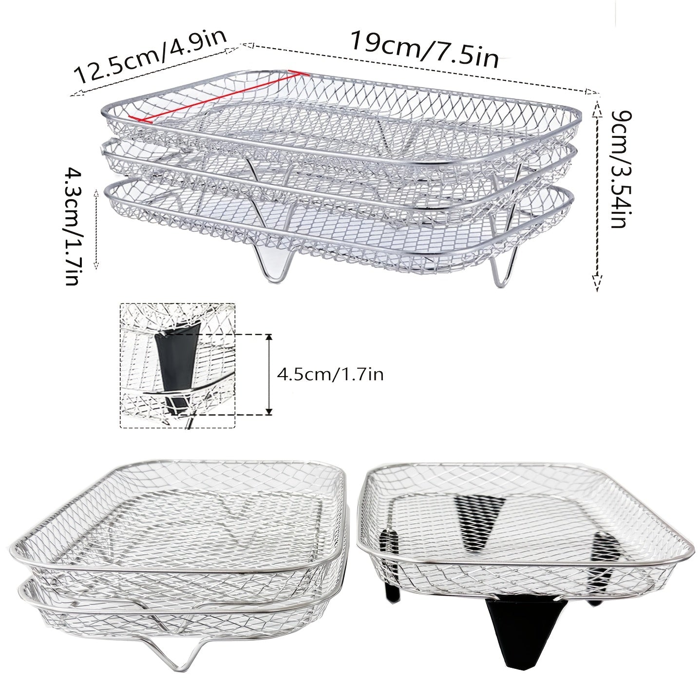 Stainless Steel Air Fryer Rack with 3 Dehydrator Layers for Double Basket Air Fryers