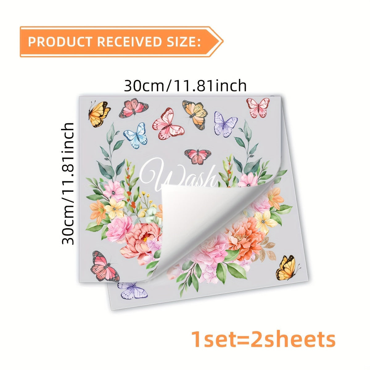 Set of 2 Flower Wash Dry Laundry Room Glass Window Stickers 30x30cm